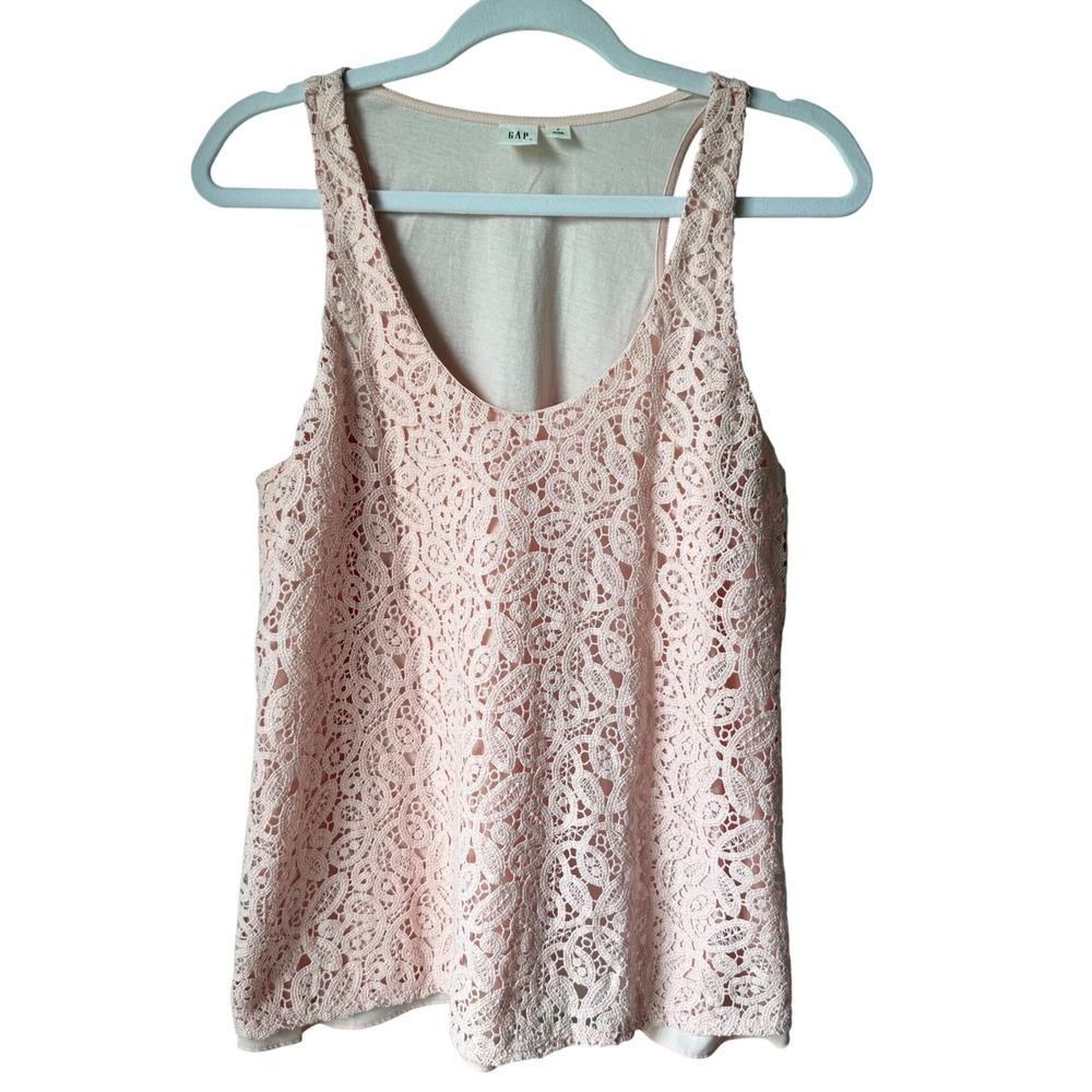 Gap Blush Pink Top Lace Crochet Sleeveless Mixed Media V-Neck Boho Small